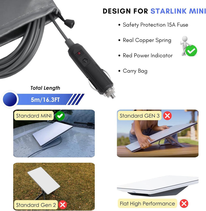 Car Cigarette Lighter to DC Power Cable for Starlink Mini - Tesery Official Store