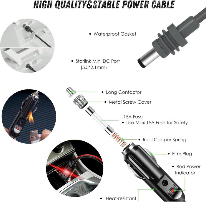 Car Cigarette Lighter to DC Power Cable for Starlink Mini - Tesery Official Store