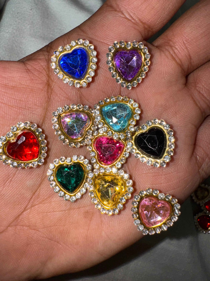 Heart Shape Colored Stones with Rhinestones - 30 Piece Nail Gems