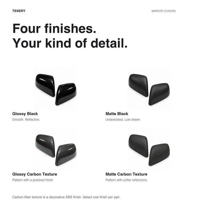 ABS Mirror Covers for Model 3/Y | 4 Finishes | 3M Tape | Scratch Protection | 3 Versions - Tesery Official Store