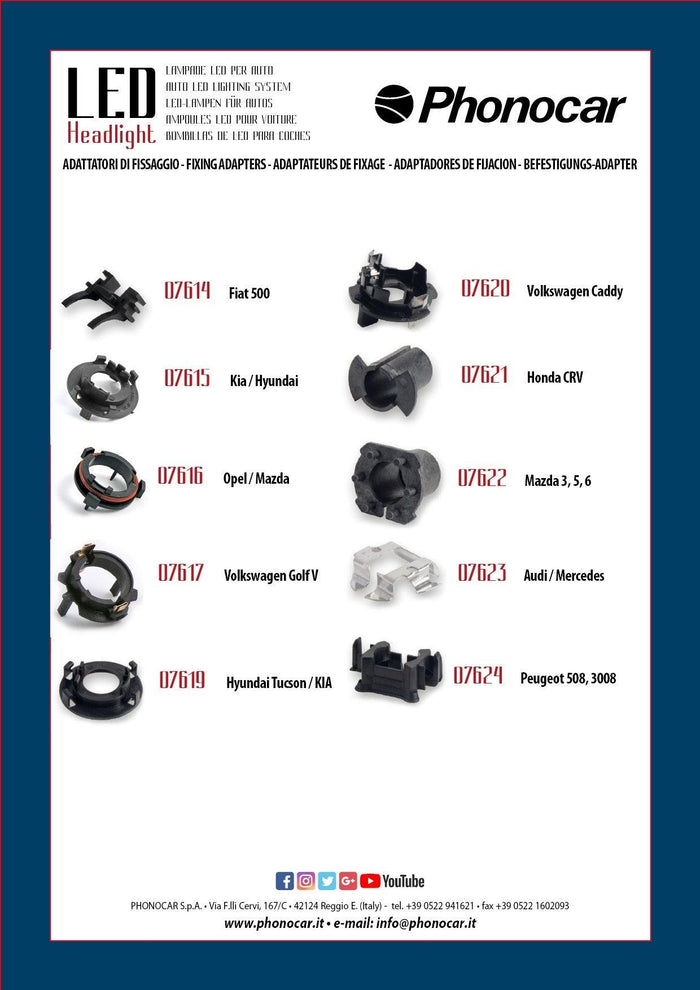 Adattatori di fissaggio per lampade Led Fiat 500 Phonocar 07614 - TechSoundSystem.com