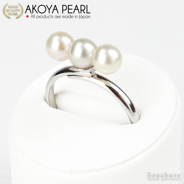 Akoya Seawater 3 Pearls Ring - Women Elegant Luxury Natural Pearl Rings, Wedding Engagement Party