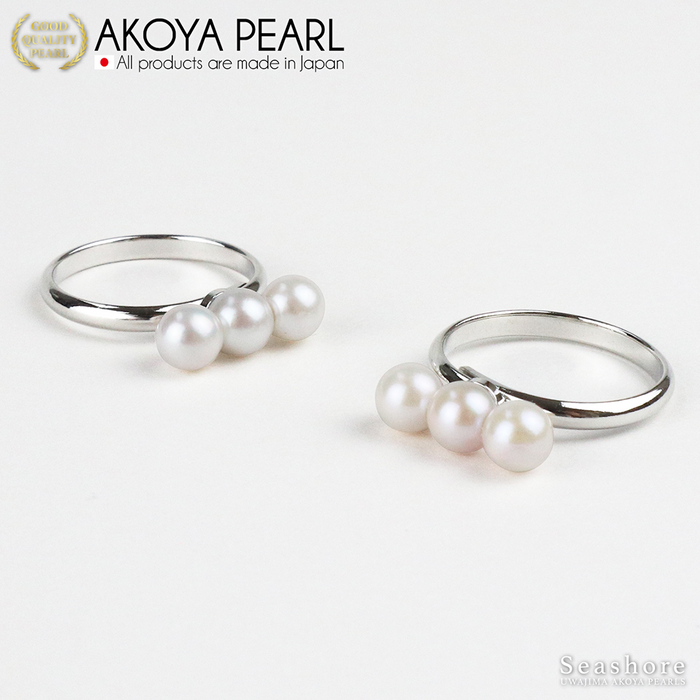 Akoya Seawater 3 Pearls Ring - Women Elegant Luxury Natural Pearl Rings, Wedding Engagement Party