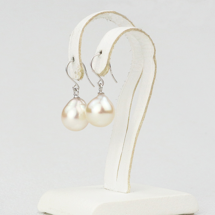 Akoya Seawater Baroque Pearl Hook Earrings - Women K18 White Gold Small Ear Stud Earring, Wedding