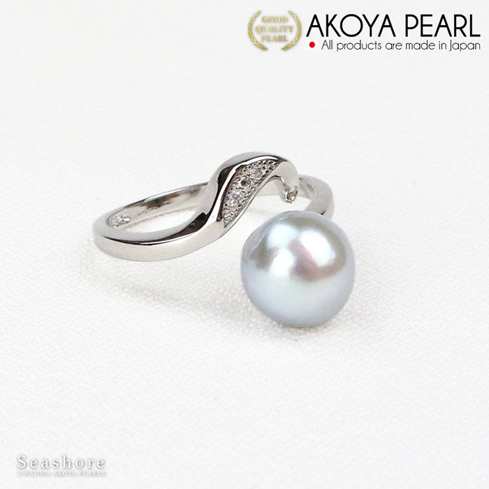 Akoya Seawater Blue Semi-Baroque Pearl Ring - Women Luxury Natural Rings, Wedding Engagement Party