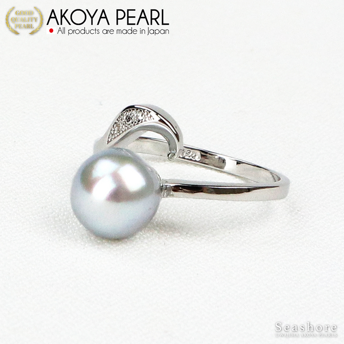 Akoya Seawater Blue Semi-Baroque Pearl Ring - Women Luxury Natural Rings, Wedding Engagement Party