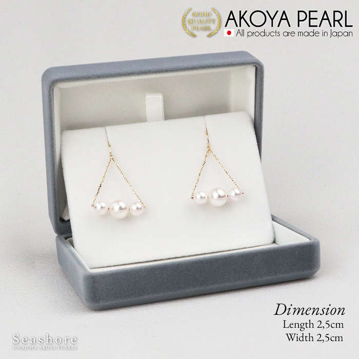 Akoya Seawater Pearl Earrings - Women K18 Gold Chain Small Ear Stud Earring, Wedding Engagement