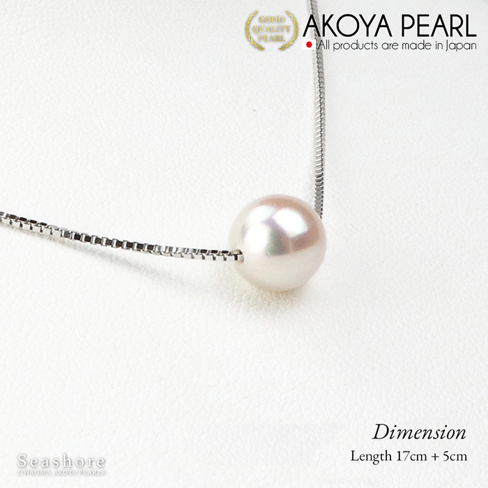 Akoya Seawater Pearl Necklace - Women Luxury Natural Silver Chain Pendant, Wedding Engagement Party