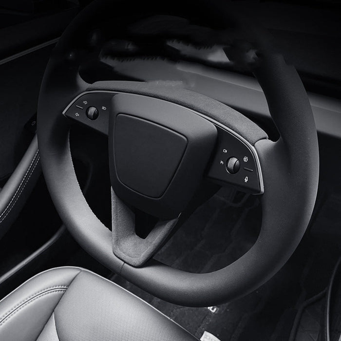 Tumbled Leather Steering Wheel Panel for Tesla Model 3 Highland / Model Y - Tesery Official Store