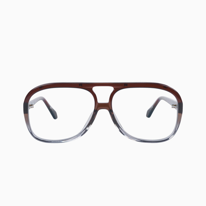 Transparent Chocolate Fade To Crystal w. Gold Metal / Clear Blue Blocker Lens