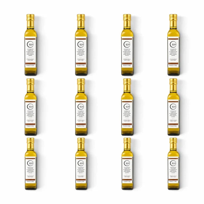 Twelve 250 ml bottles of Black Truffle Olive Oil with 2% Tuber melanosporum flavouring