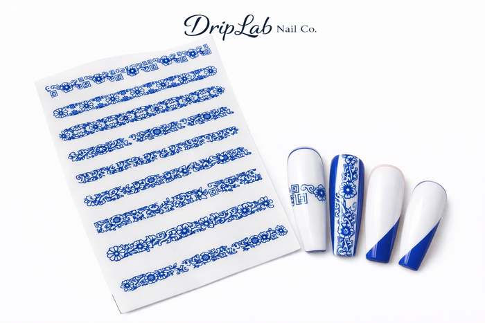 Blue Porcelain Elegance 5D Nail Sticker Sheet – 1 Piece - Drip Lab Nail Co.