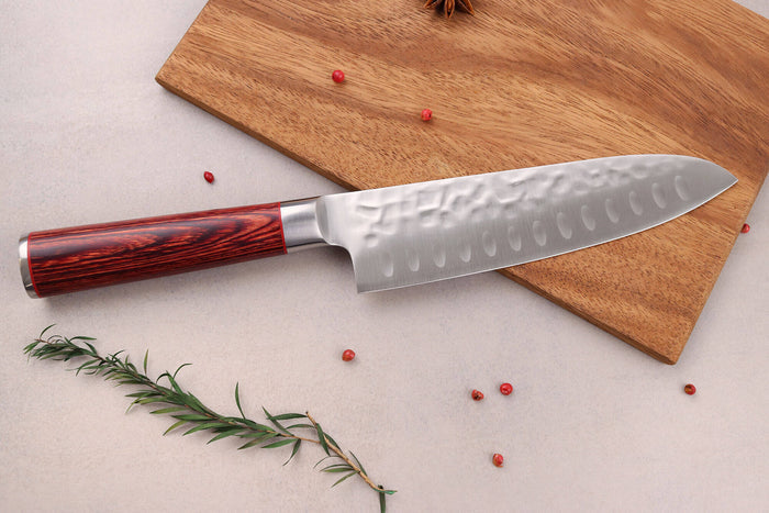 Couteau santoku Wusaki Pakka X50 alvéolé 17cm manche pakkawood