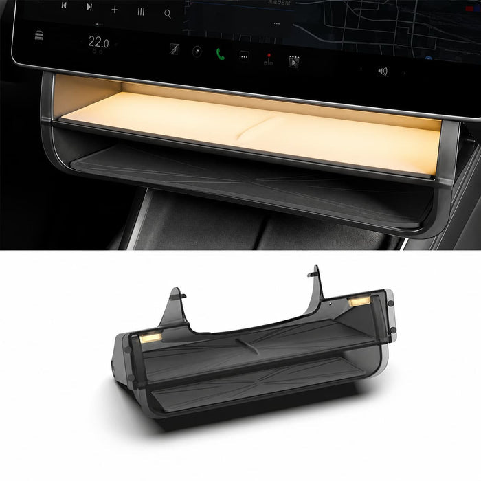 Dual-Layer Tray Under Screen Storage Box with LED Light for Model 3 Highland / Y Juniper - Tesery Official Store