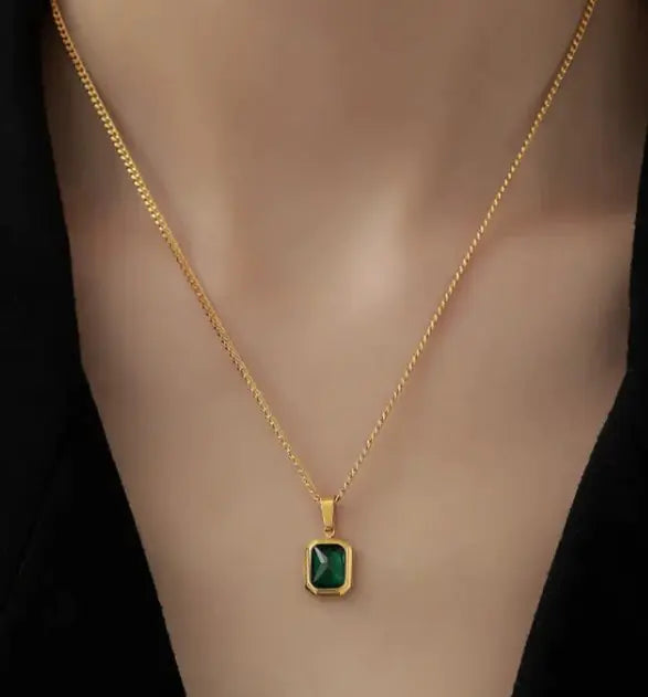 Close-up of emerald cubic zirconia pendant