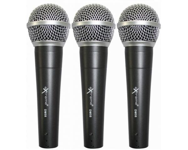 EXTREME DM3000-PRO 3 MICROFONI DINAMICI + 3 CAVI XLR + 3 CLAMPS + CUSTODIA RIGIDA IN ABS - TechSoundSystem.com