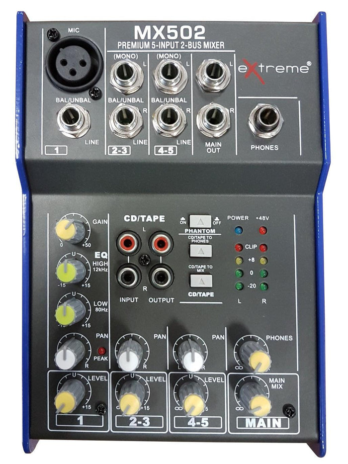 EXTREME MX502 MIXER 3 CANALI COMPATTO PER LIVE PHANTOM POWER +48V + CD TAPE IN E OUT - TechSoundSystem.com