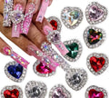 Heart Shape Colored Stones with Rhinestones - 30 Piece Nail Gems