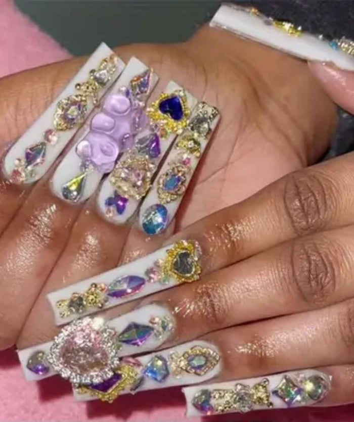 Heart Shape Colored Stones with Rhinestones - 30 Piece Nail Gems