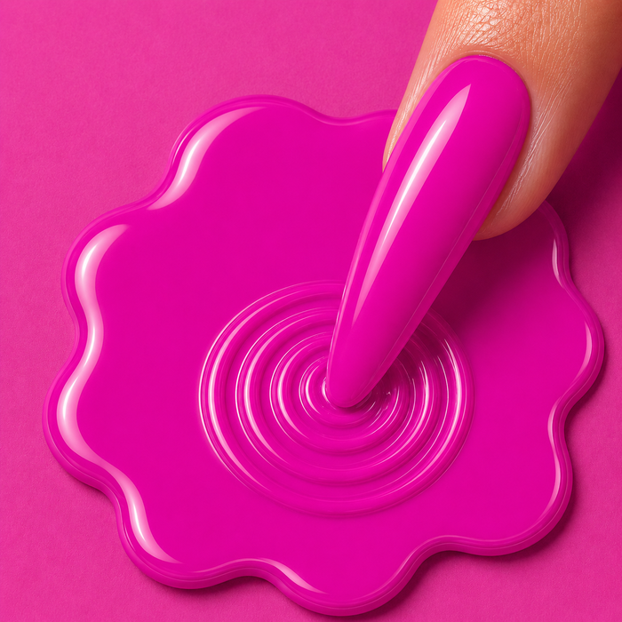 Close-up of a hand with pink nail polish on a pink background