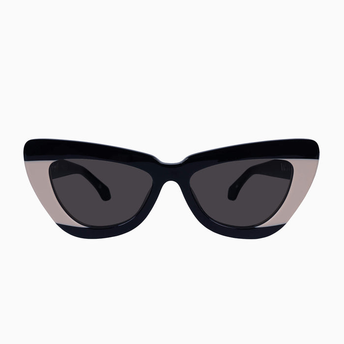 Gloss Black Light Tan Splice w. Rose Gold Metal / Black Lens