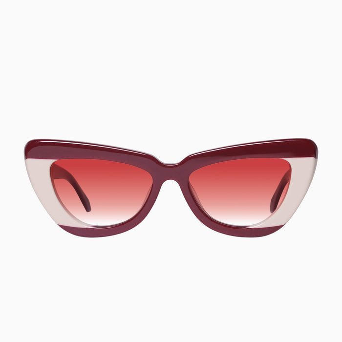 Burgundy Light Tan Splice w. Gold Metal / Red Gradient Lens