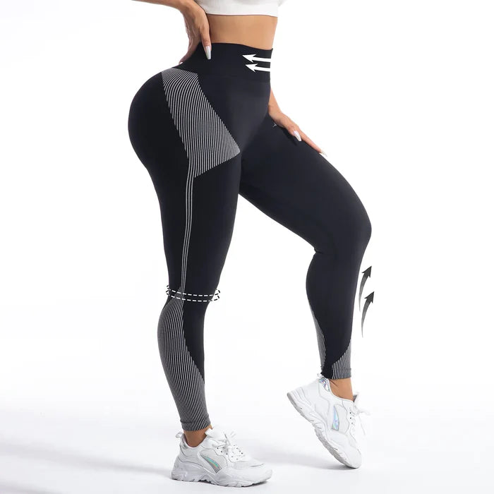Black yoga leggings for women, stretchy nylon-spandex fabric