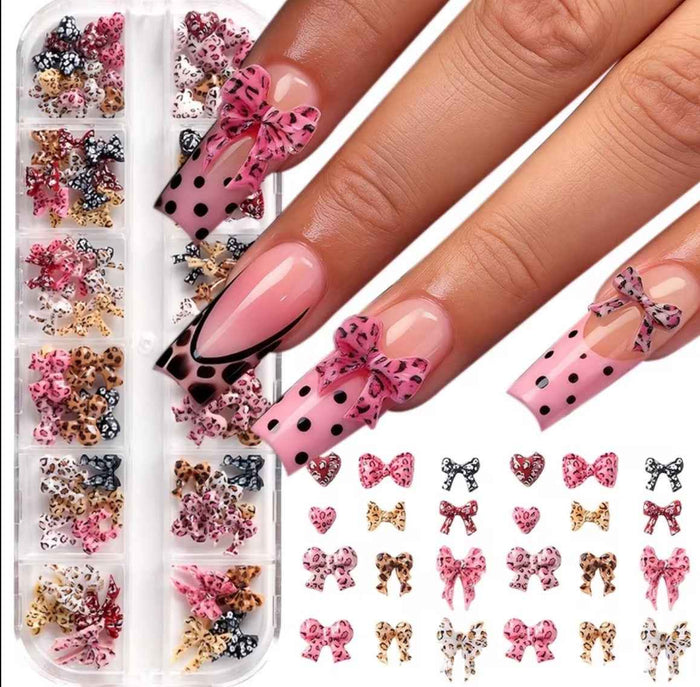 Leopard Bow Nail Charms