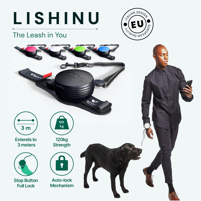 Lishinu Hands-Free Flexi Retractable Dog Harness - Waterproof, Auto Lock, Easy to Wear, Adjustable 3M