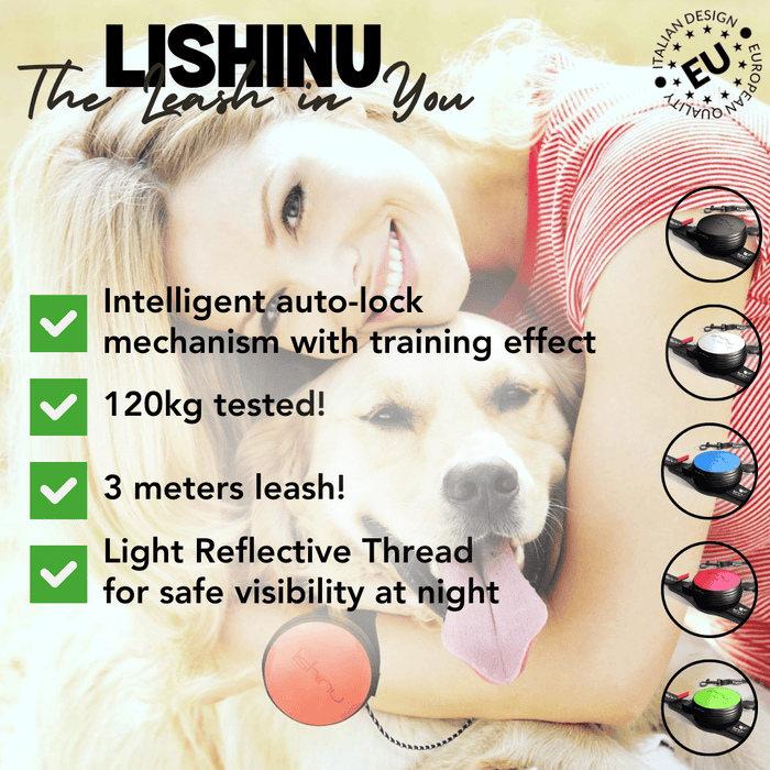 Lishinu Hands-Free Flexi Retractable Dog Harness - Waterproof, Auto Lock, Easy to Wear, Adjustable 3M