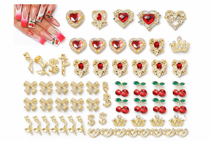 💎 Luxe Cherry Royale Nail Charms – 48 Piece Set - Drip Lab Nail Co.