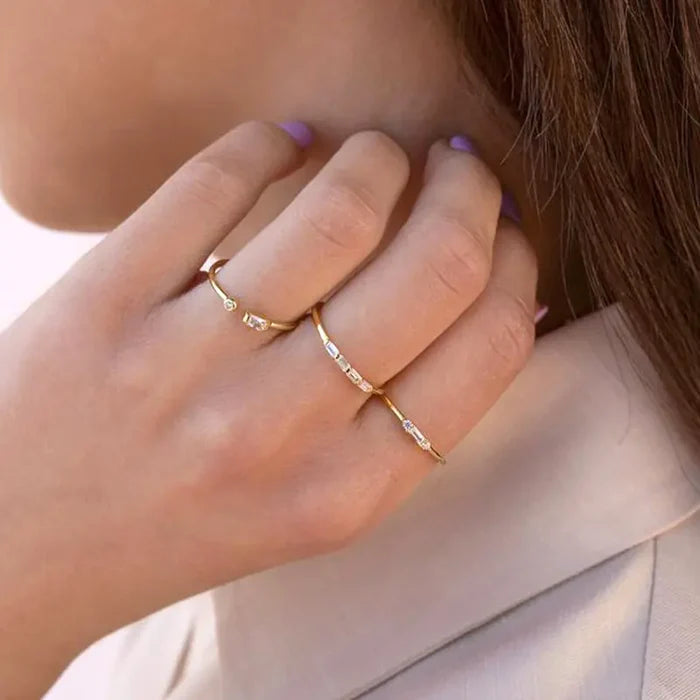Minimalist gold diamond-set ring for women