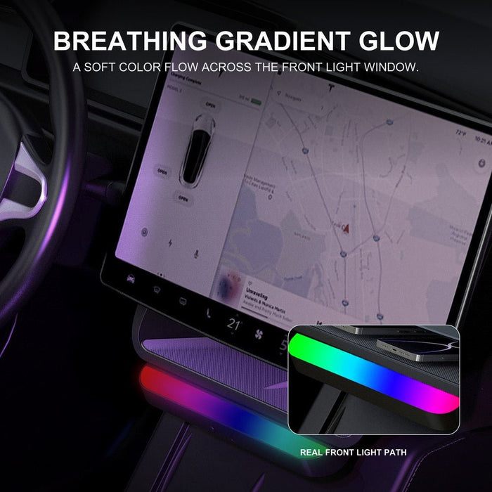 Model 3 Highland / New Model Y Under Screen Storage Box Center Console Organizer With Ambient Lighting - Tesery Official Store