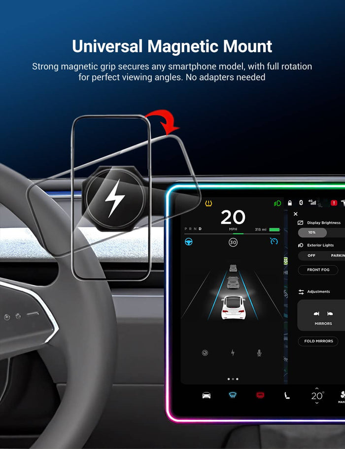 Ambient Light Screen Edge Protector With Wireless Charging Phone Holder for Model 3/Y - Tesery Official Store