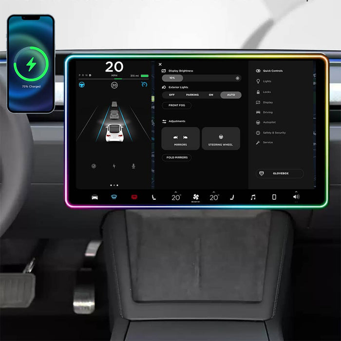 Ambient Light Screen Edge Protector With Wireless Charging Phone Holder for Model 3/Y - Tesery Official Store