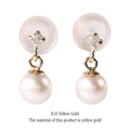OKKO Akoya Seawater Japan K10 Gold Baby Pearl Earrings - Women Luxury Small Ear Stud Diamond Earring
