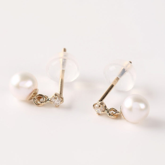 OKKO Akoya Seawater Japan K10 Gold Baby Pearl Earrings - Women Luxury Small Ear Stud Diamond Earring