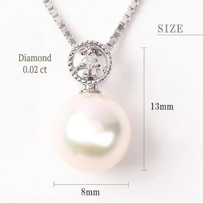 OKKO Akoya Seawater Japan Pearl Diamond Pendant Necklace - Women Silver 925 Wedding Engagement