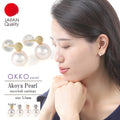 OKKO Akoya Seawater Japan Pearl K18 Gold Snowball Earrings - Women Small Ear Stud Diamond Earring