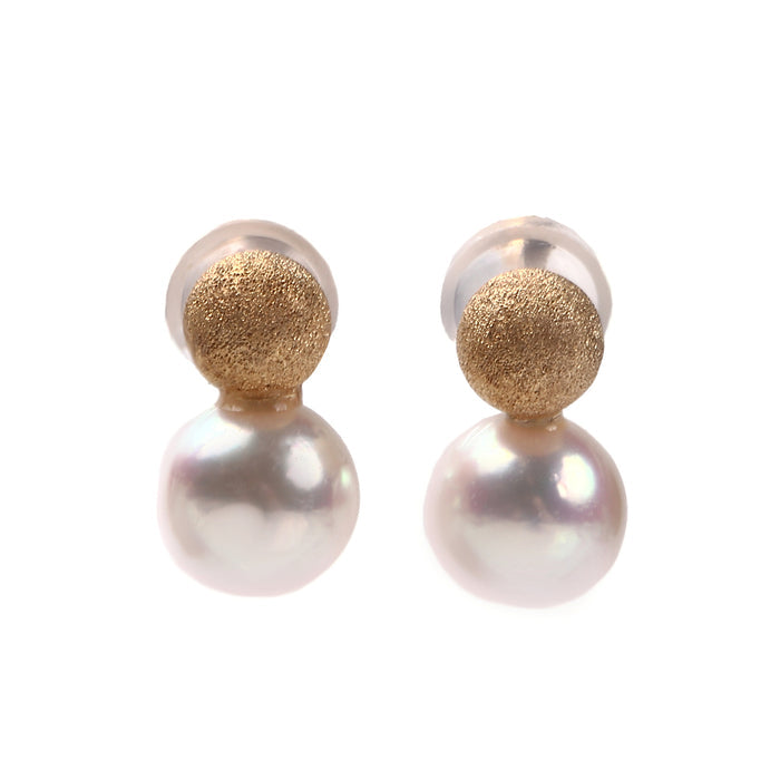 OKKO Akoya Seawater Japan Pearl K18 Gold Snowball Earrings - Women Small Ear Stud Diamond Earring