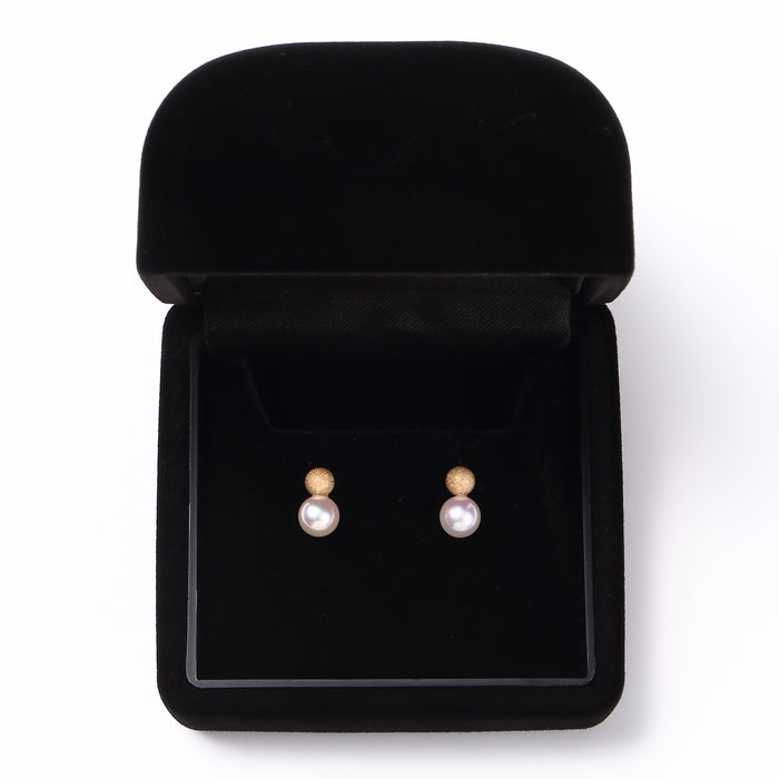 OKKO Akoya Seawater Japan Pearl K18 Gold Snowball Earrings - Women Small Ear Stud Diamond Earring
