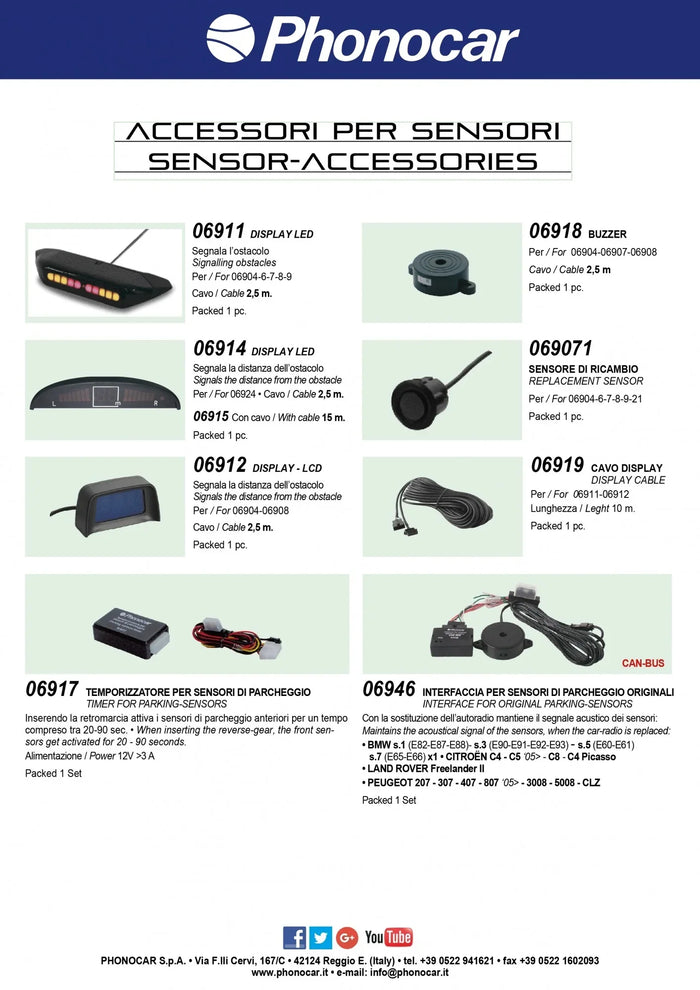 Phonocar 06915 Display Led per kit sensori di parcheggio 06924 cavo mt.15 - TechSoundSystem.com