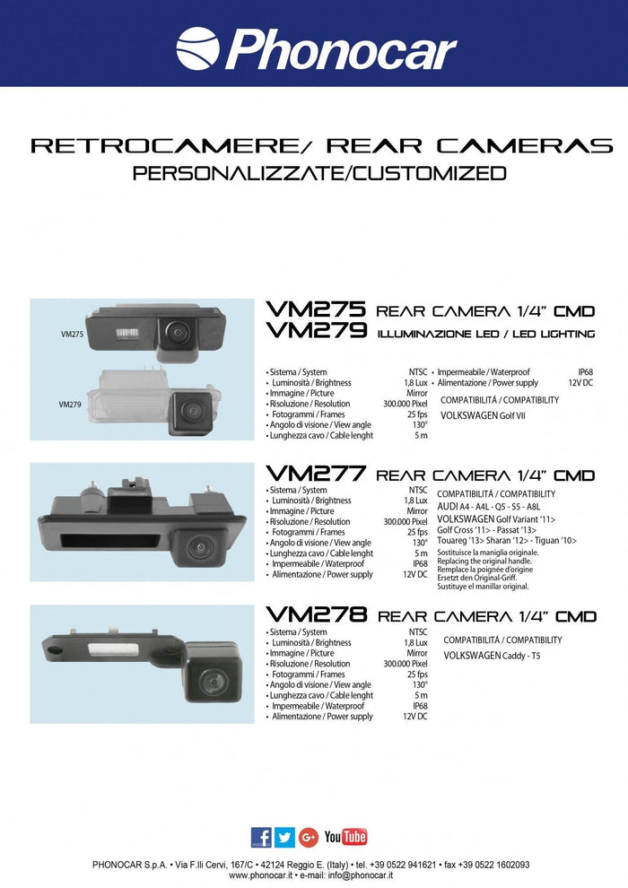 Retrocamera per VOLKSWAGEN Golf VII PHONOCAR VM278 - TechSoundSystem.com