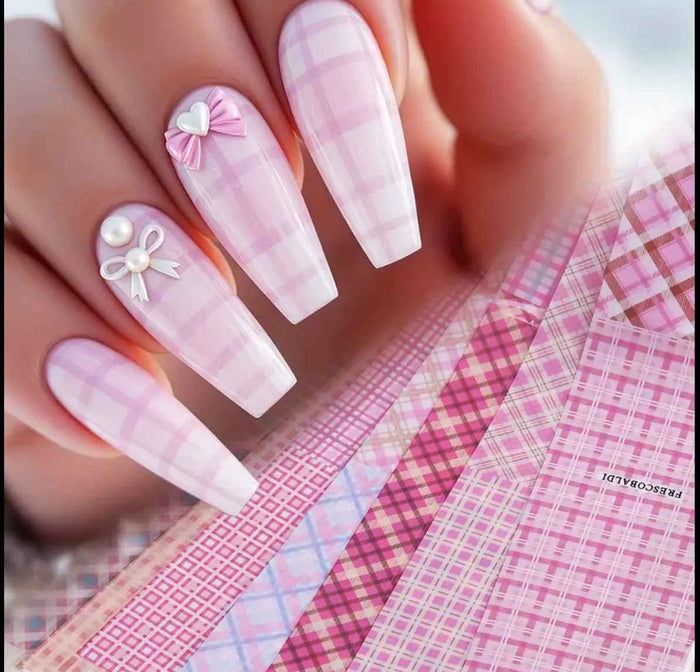 Pink Plaid Diva Nail Foils – 10 Assorted Patterns