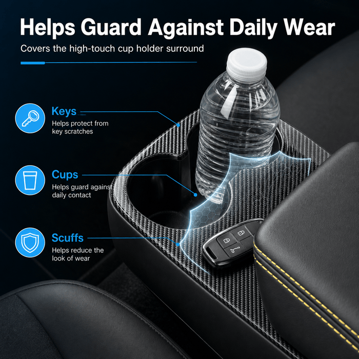 Real Carbon Fiber Center Console Cup Holder Cover Trim for Model Y Standard 2026+ - Tesery Official Store