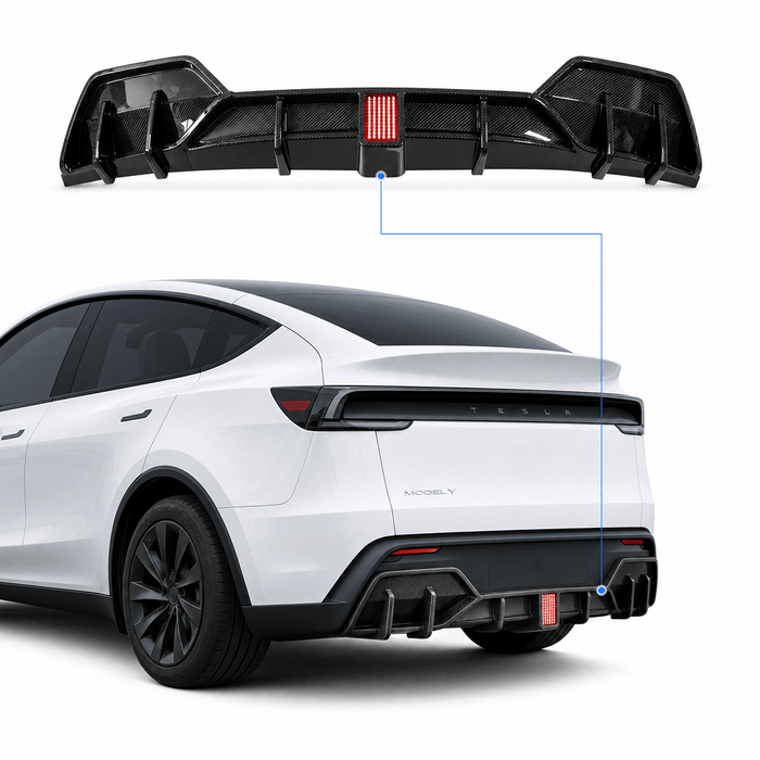 Rear Bumper Lip Spoiler & Diffuser with Flashing LED Pilot Brake Light for Model Y Juniper - Tesery Official Store