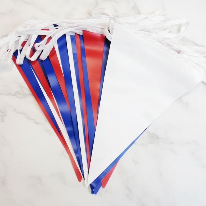 Red White Blue PVC Bunting on Marble Background