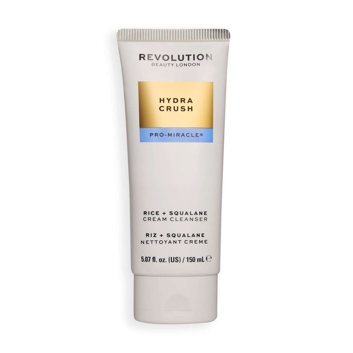 Revolution Pro Miracle Hydra Crush Rice + Squalene Cream Cleanser tube showcasing its luxurious creamy formula.