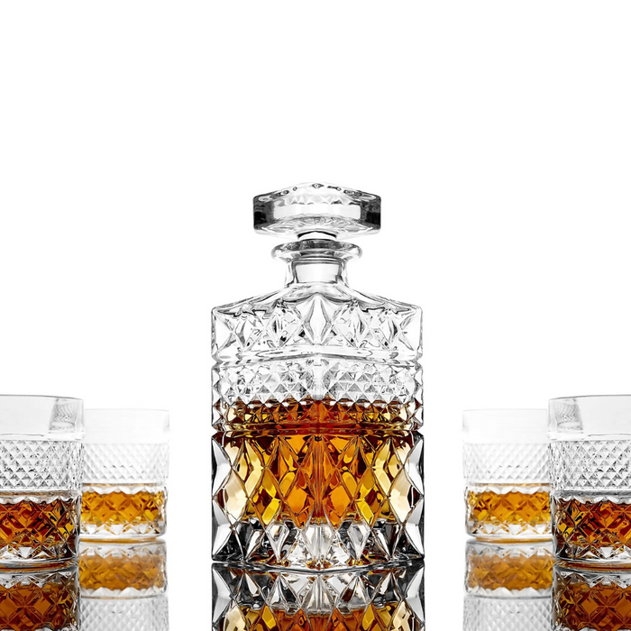 R.O.C.K.S Decanter Whiskey Glass & Granite Chilling Stones - 6 Reusable Ice Cubes for Vodka, Liquor, Wine