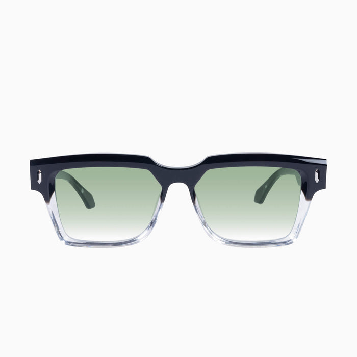Gloss Black To Crystal Fade w. Silver Metal / Light Green Gradient Lens